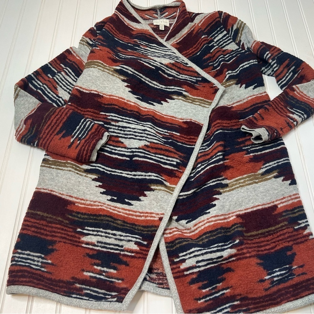 Lucky Brand Aztec Drape Cardigan Sweater XS Southwest Long Line Cotton Blend 282 - Picture 2 of 4